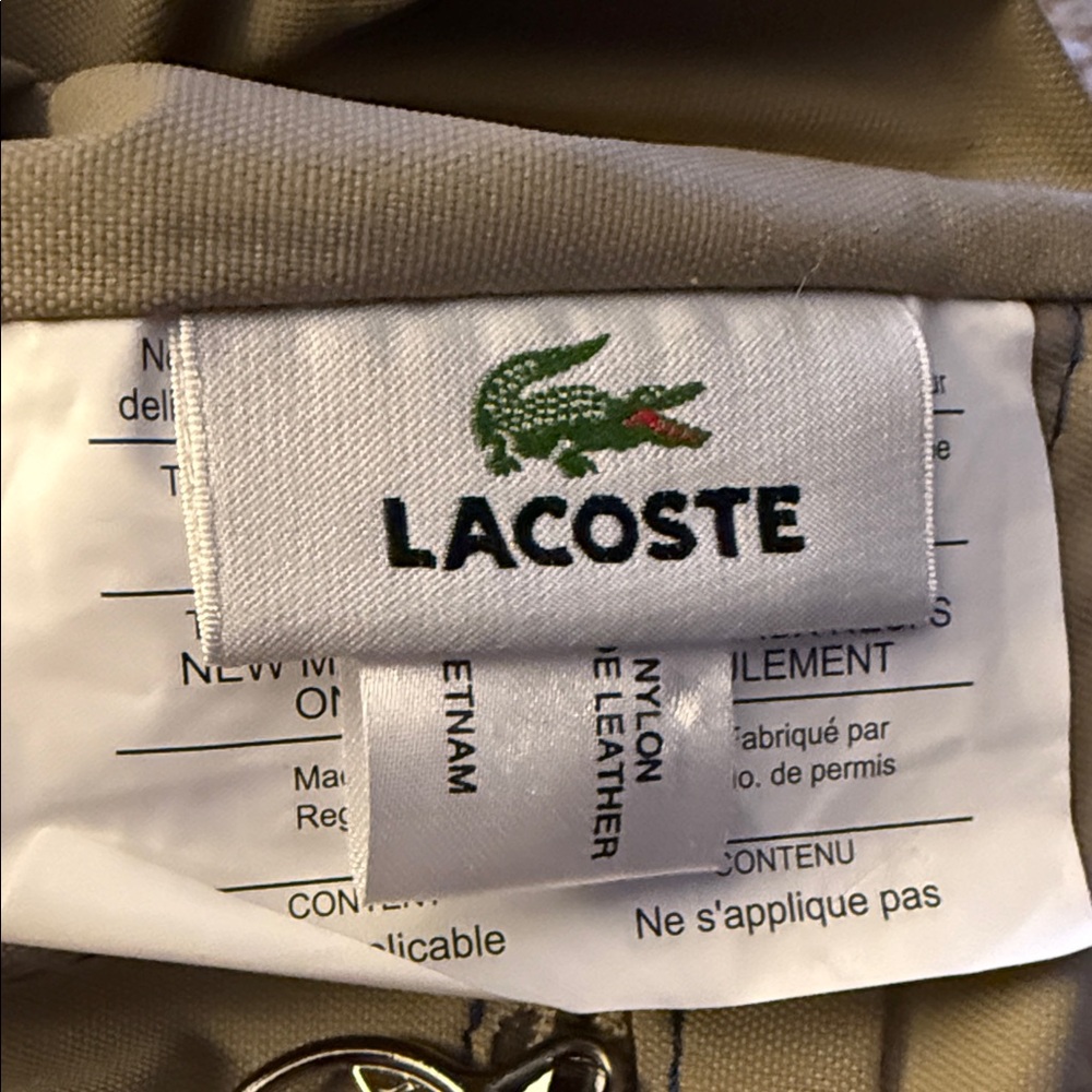 Lacoste Light Beige Nylon Tote with Brown Leather Handles - Picture 2 of 16